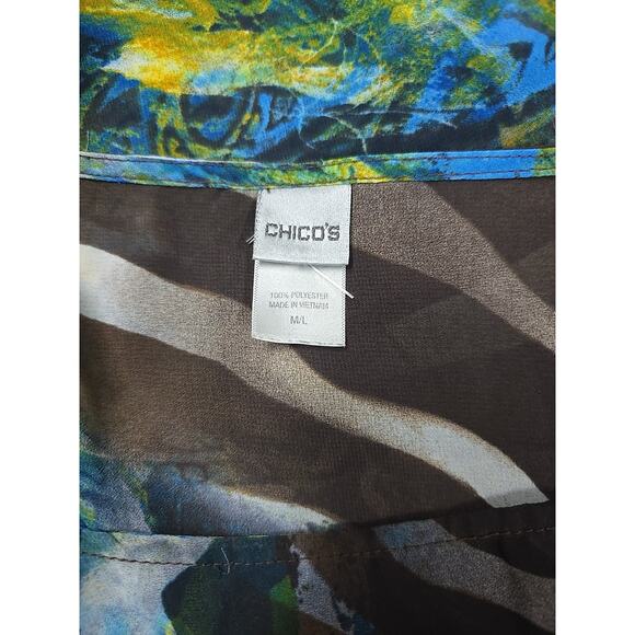 Chicos Sz Medium/Large Sheer Tropical Kimono Style Blouse Shirt Top Poncho - Picture 5 of 5